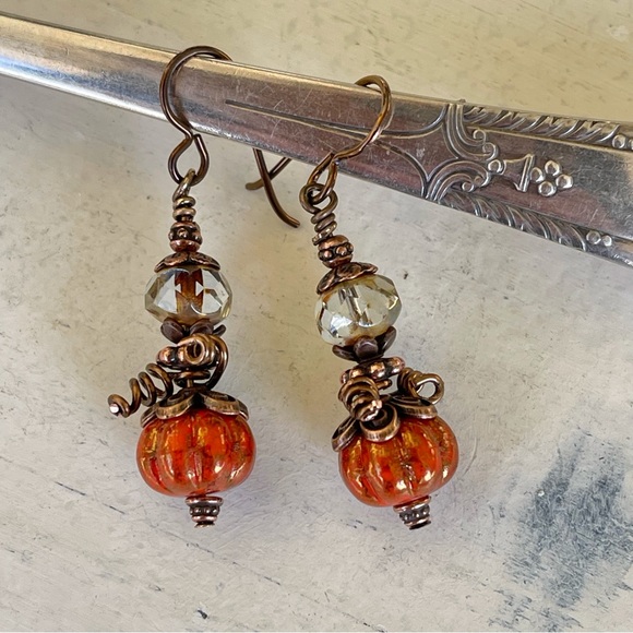 Hand Crafted “Cinderella’s Pumpkin” Dangle Earrings - Picture 2 of 11